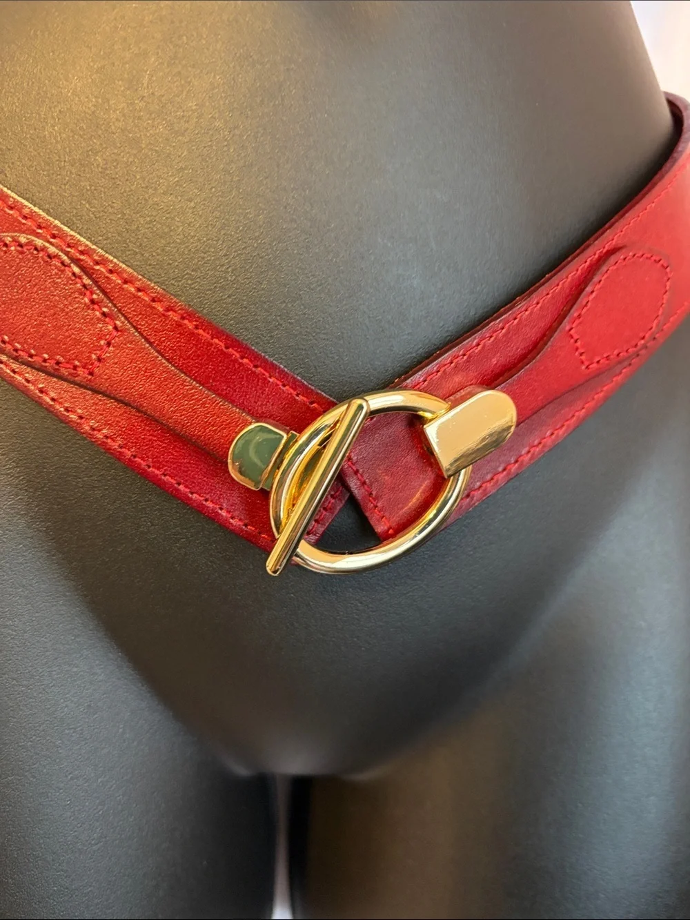 Unbranded Leather Dark Red Elastic Panel Hook In Loop Buckle Statement Belt